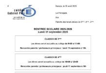 Rentrée scolaire 5-4-3ième 2025-2026