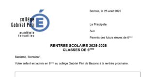 Rentrée scolaire 6ième 2025-2026